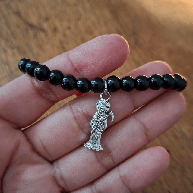 Bracelet Santa Muerte noir/rouge