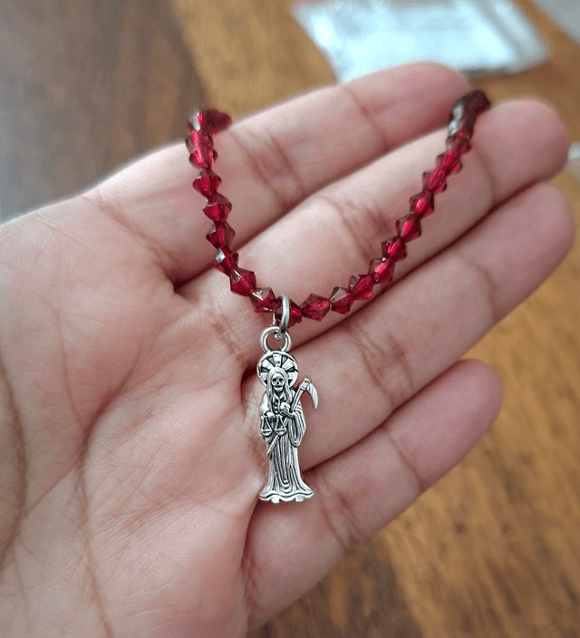 Bracelet Santa Muerte rouge croix chrétienne milfiori