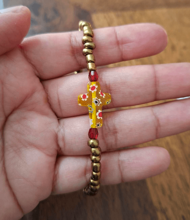 Bracelet Santa Muerte doré/croix chrétienne milfiori