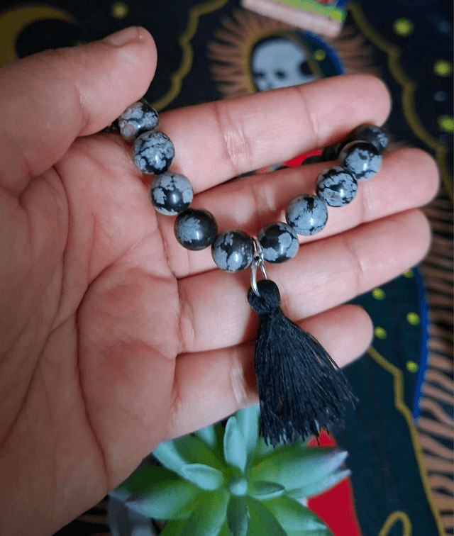 Bracelet Santa Muerte gris/noir