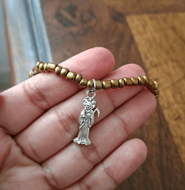 Bracelet Santa Muerte doré/croix chrétienne milfiori