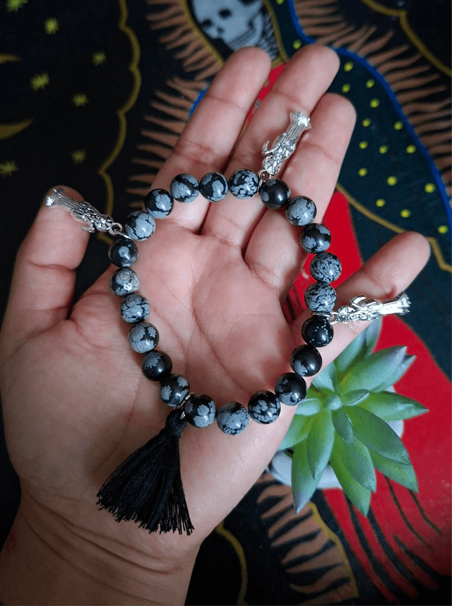 Bracelet Santa Muerte gris/noir