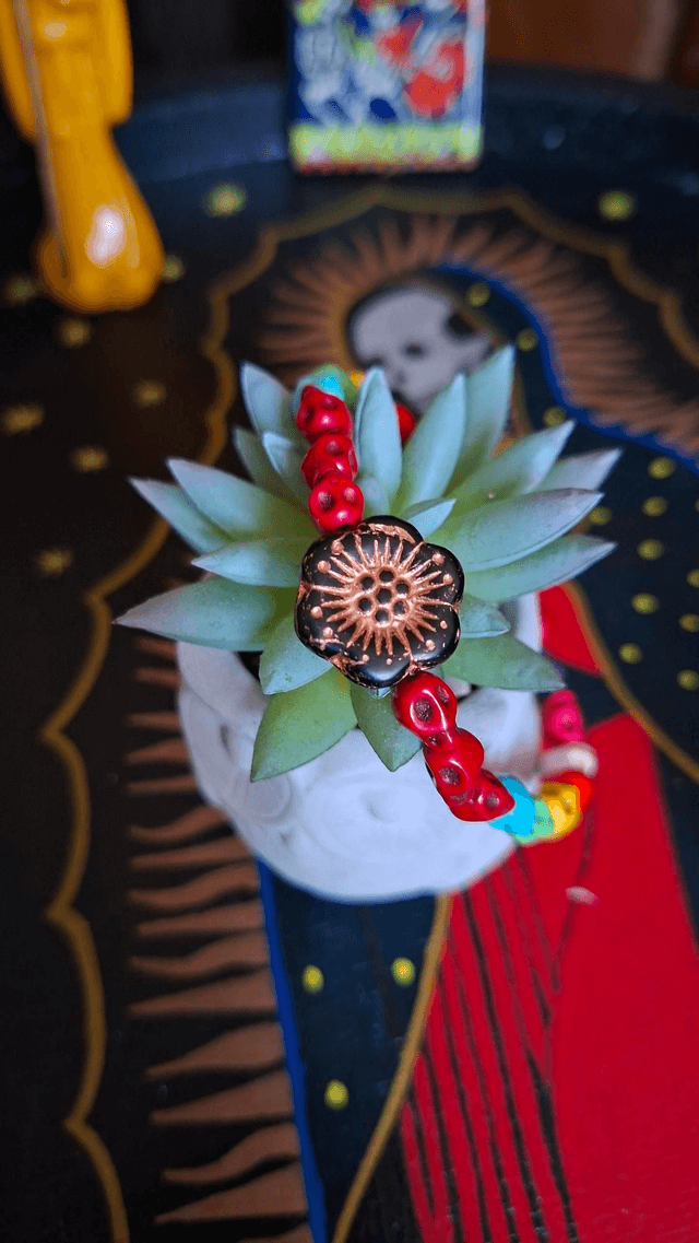 Bracelet Santa Muerte multicolore fleur noire