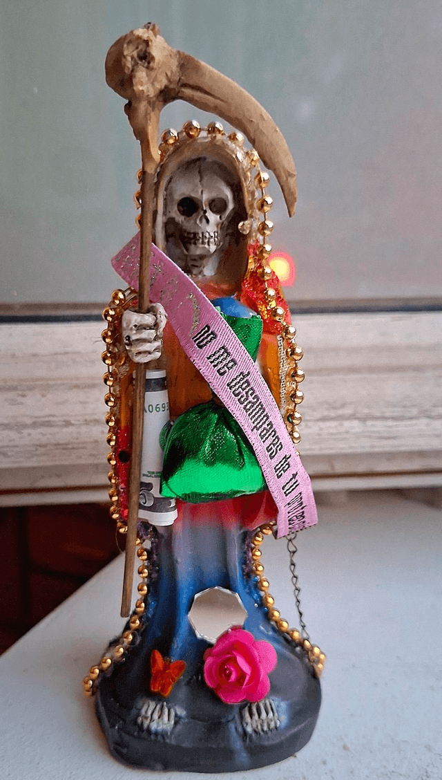 Bracelet tissu Santa Muerte rose/prière 
