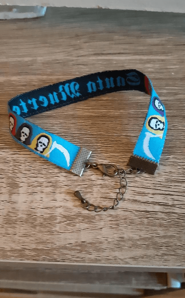Bracelet tissus Santa Muerte bleu