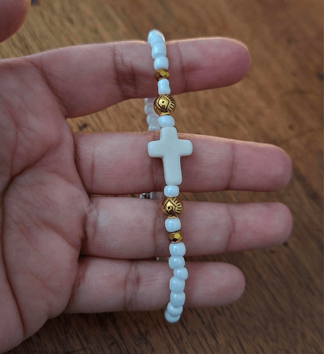 Bracelet Santa Muerte blanc croix chrétienne