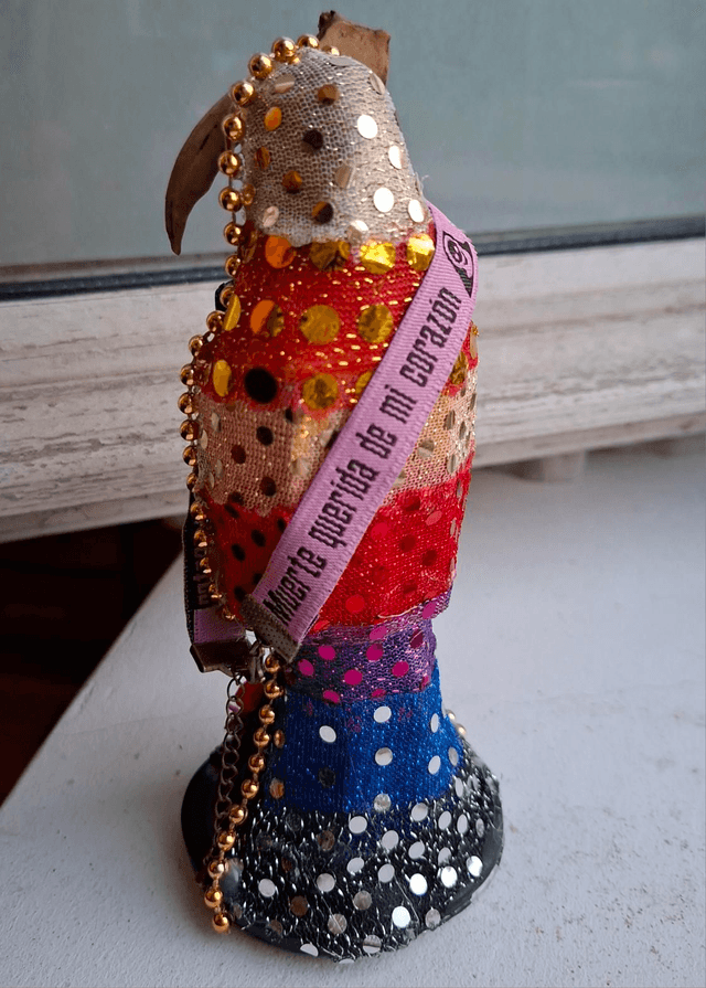 Bracelet tissu Santa Muerte rose/prière 