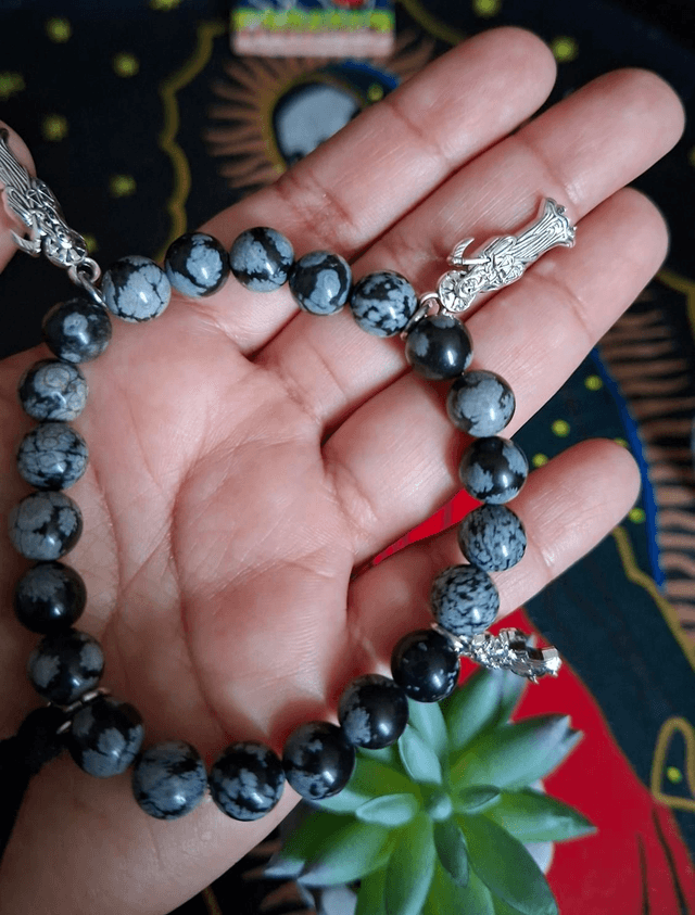 Bracelet Santa Muerte gris/noir