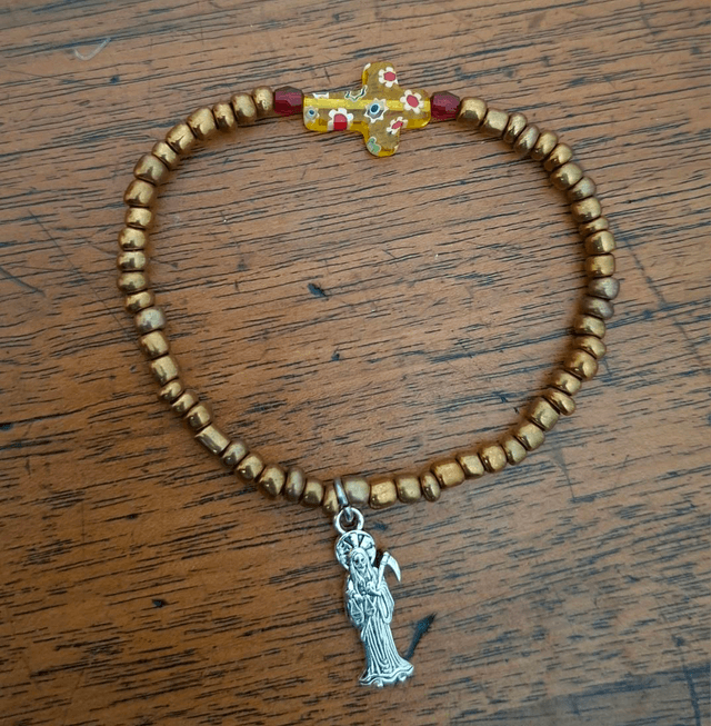 Bracelet Santa Muerte doré/croix chrétienne milfiori